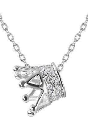 925 Sterling Silver Princess Crown Pendant Necklace 18" Adjustable Chain